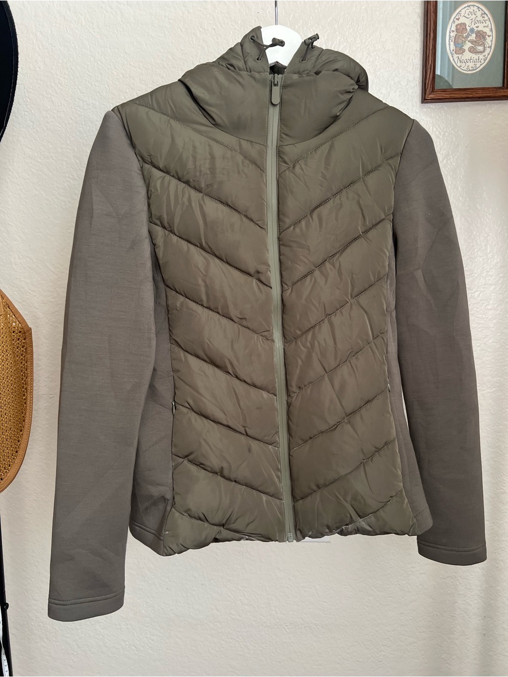 Zara Combination Chevron Puffer Jacket - Olive Green